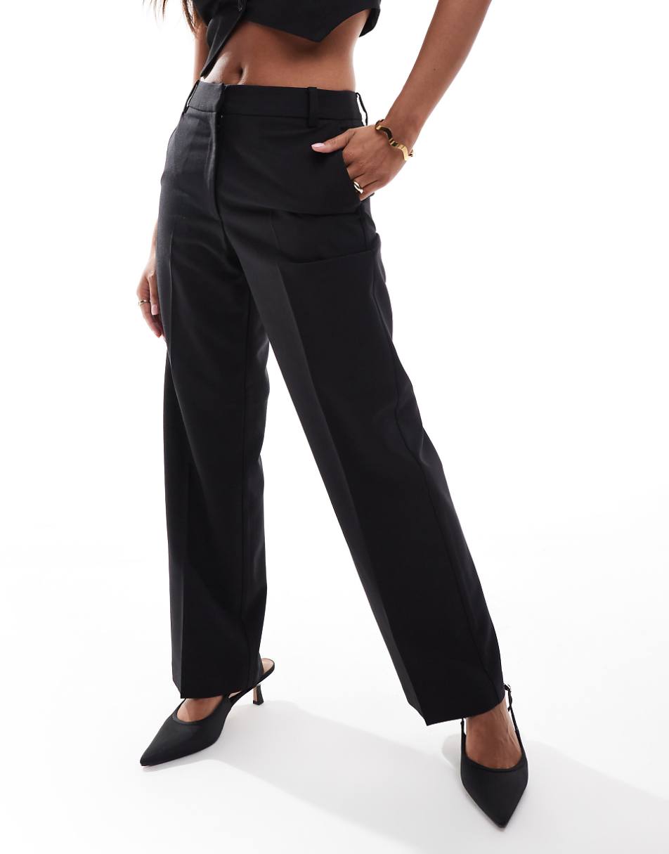 ASOS DESIGN Petite slim straight tailored pants in black