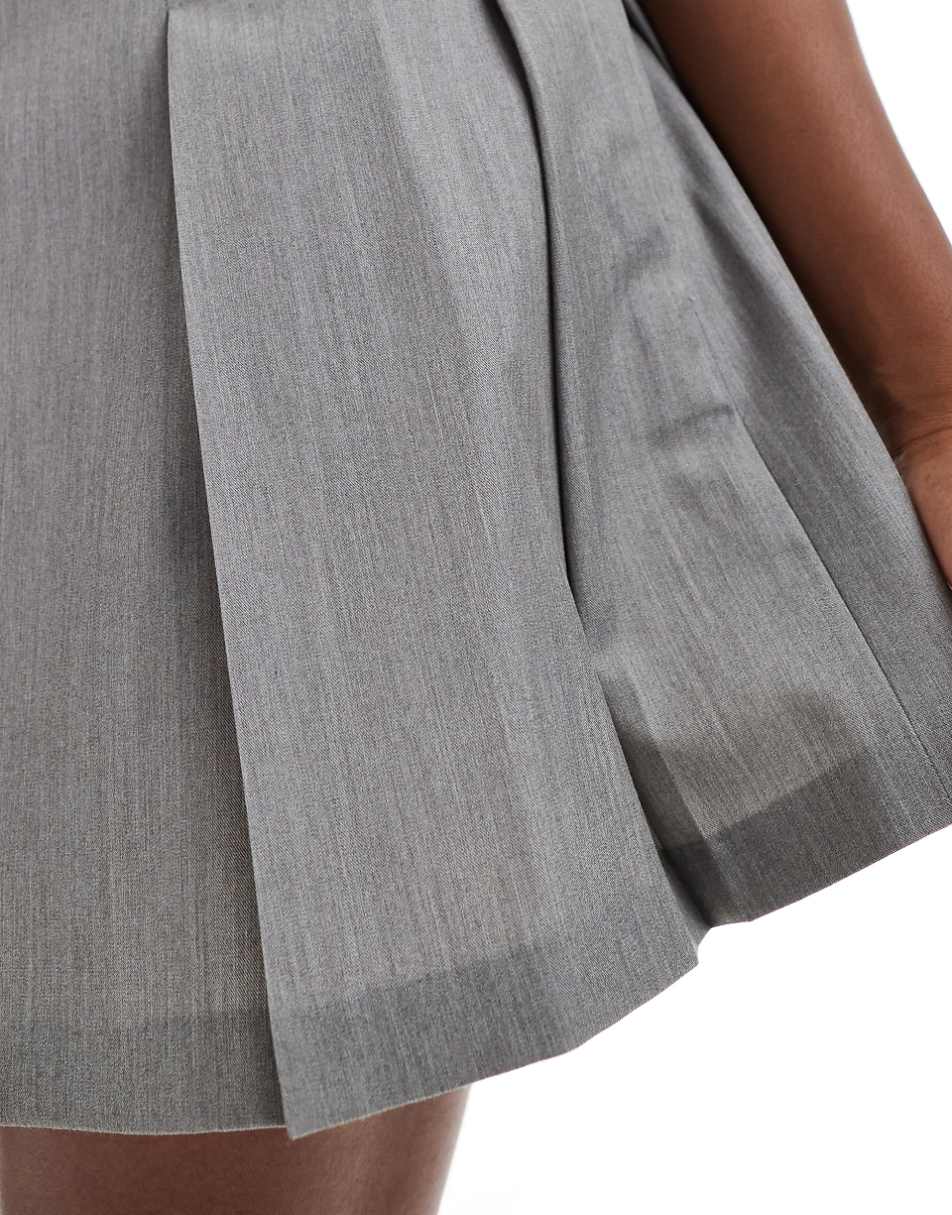 ASOS DESIGN tailored pleated mini skirt in gray