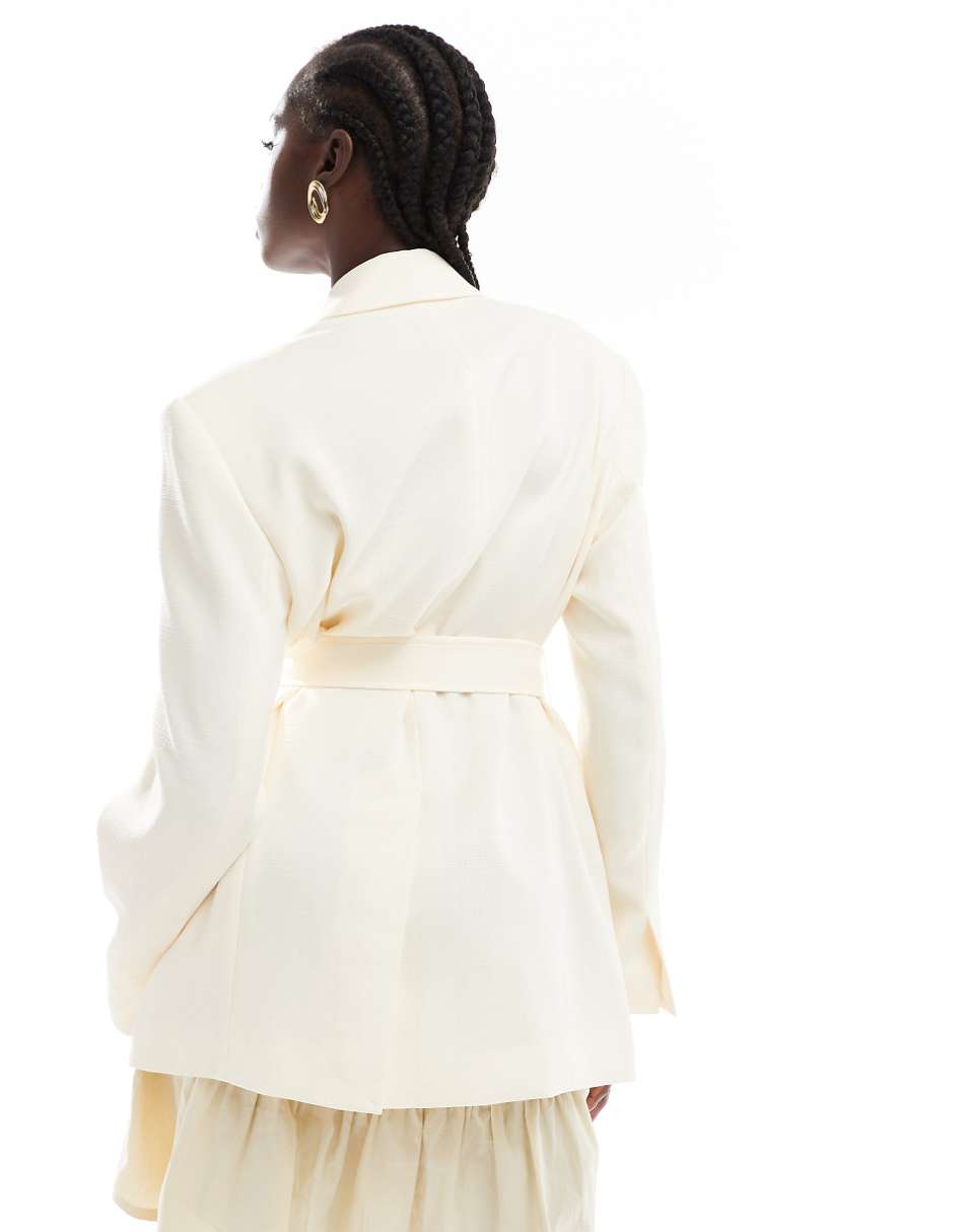 ASOS DESIGN textured belted blazer in cream