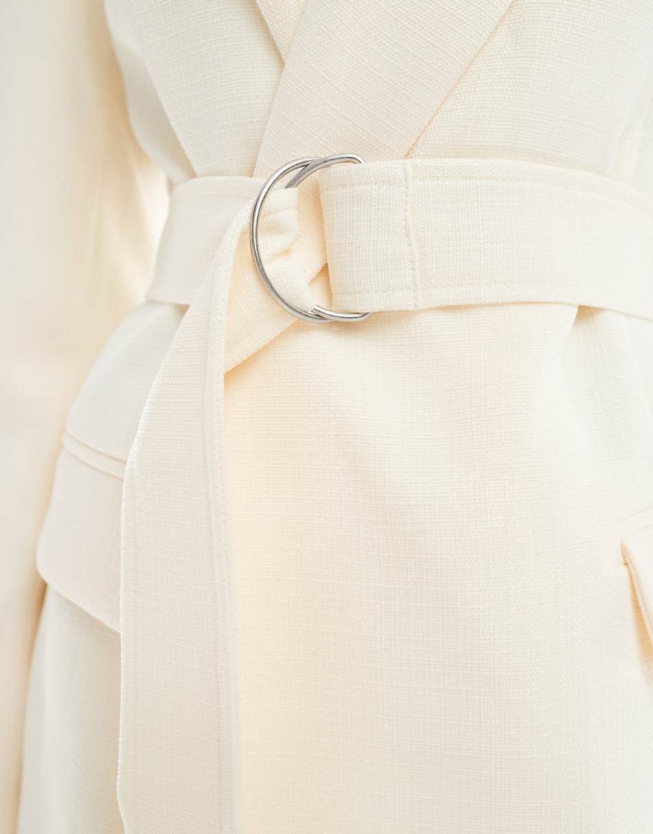 ASOS DESIGN textured belted blazer in cream