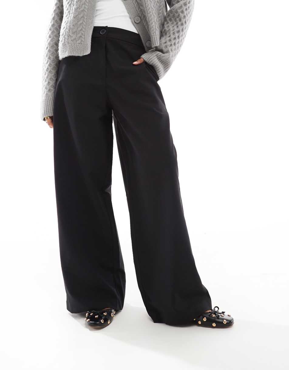 ASOS DESIGN Petite tailored wide leg dad pants in black