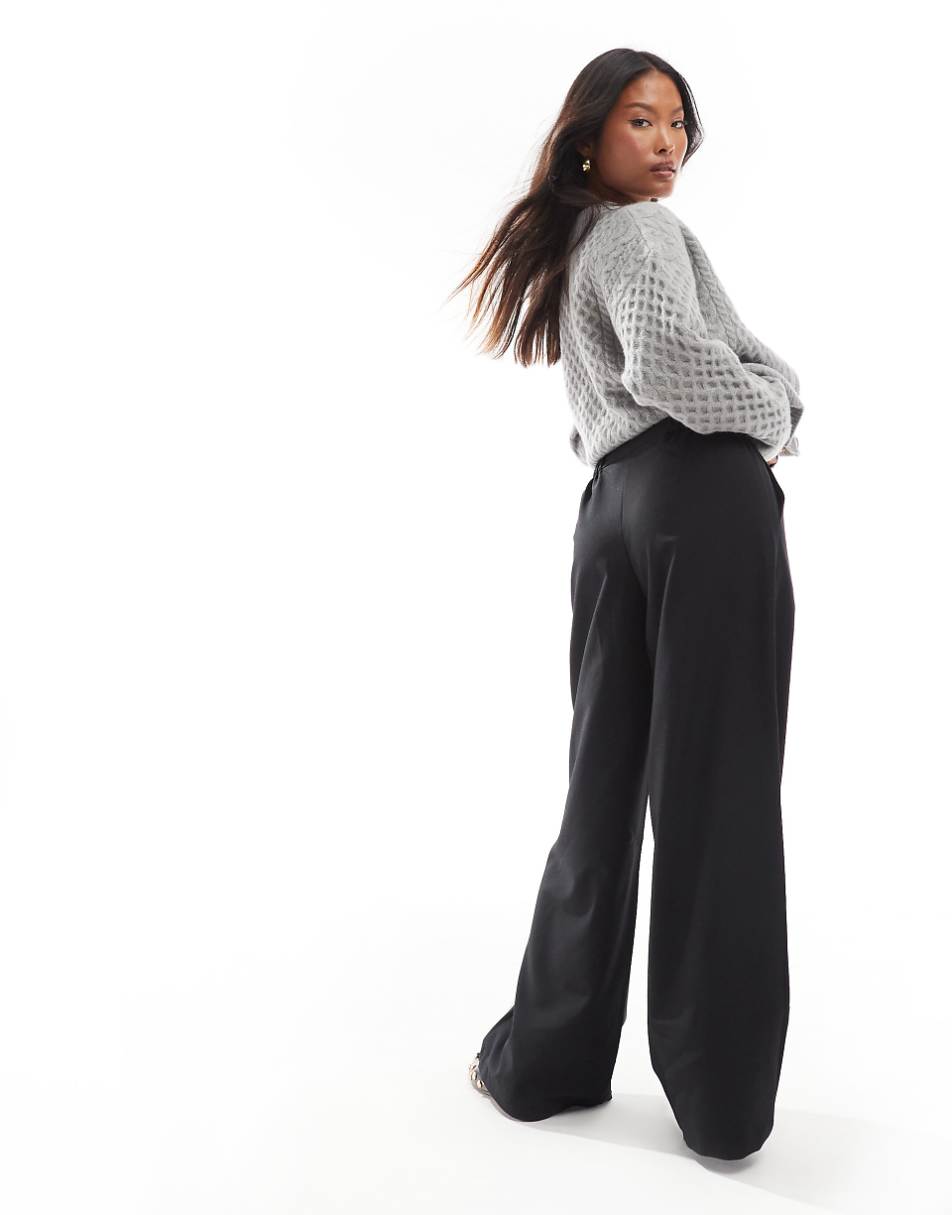 ASOS DESIGN Petite tailored wide leg dad pants in black