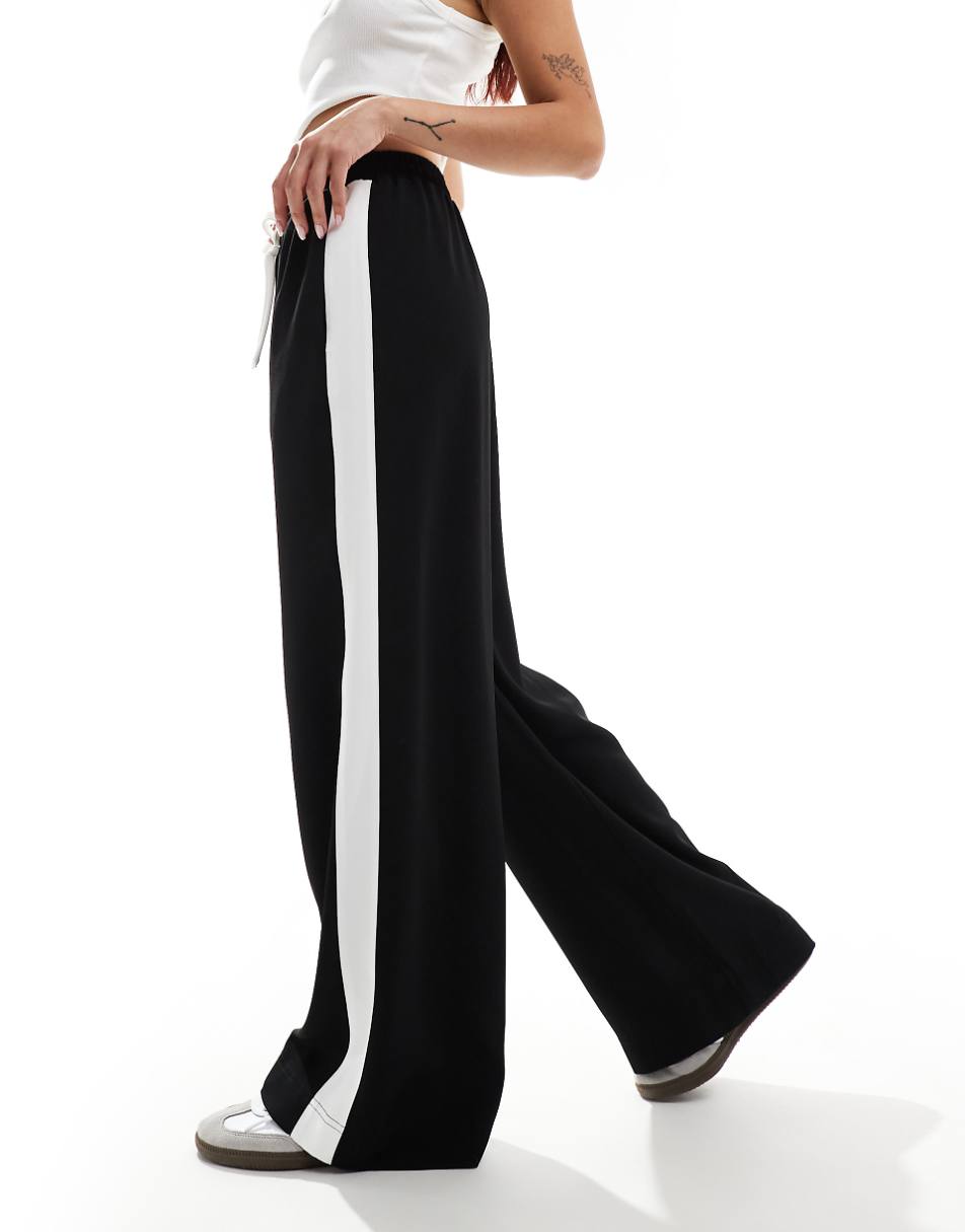ASOS DESIGN pull on pants with contrast panel in black