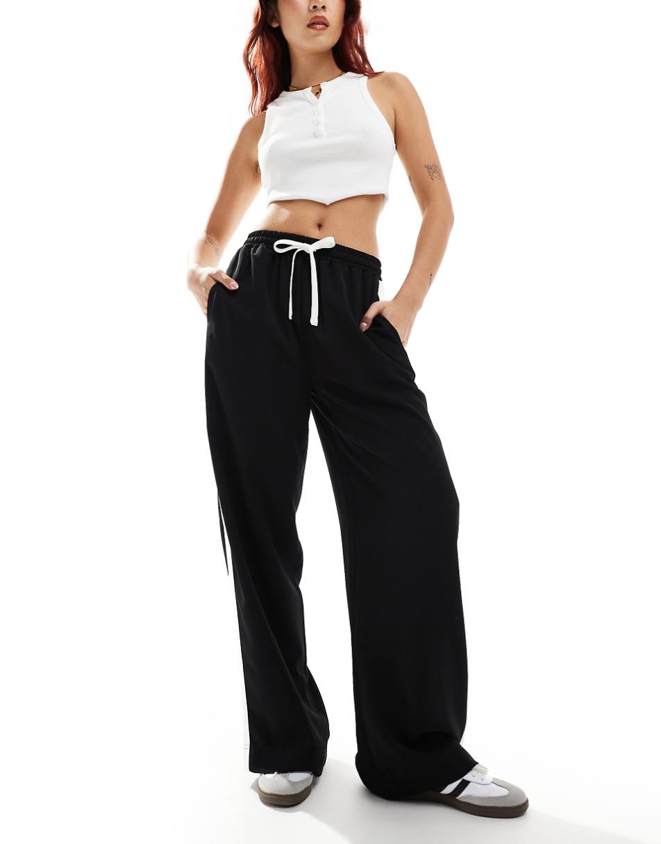ASOS DESIGN pull on pants with contrast panel in black