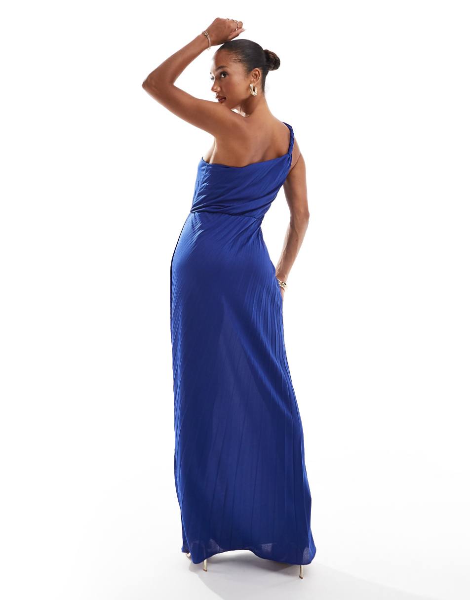 ASOS DESIGN twist one-shoulder pleated maxi dress in blue