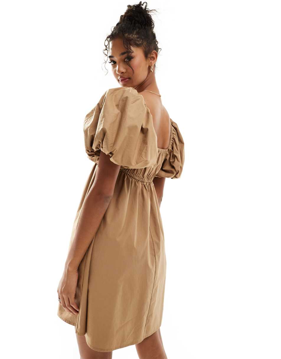 ASOS DESIGN puffed sleeve smock mini dress in tiger eye