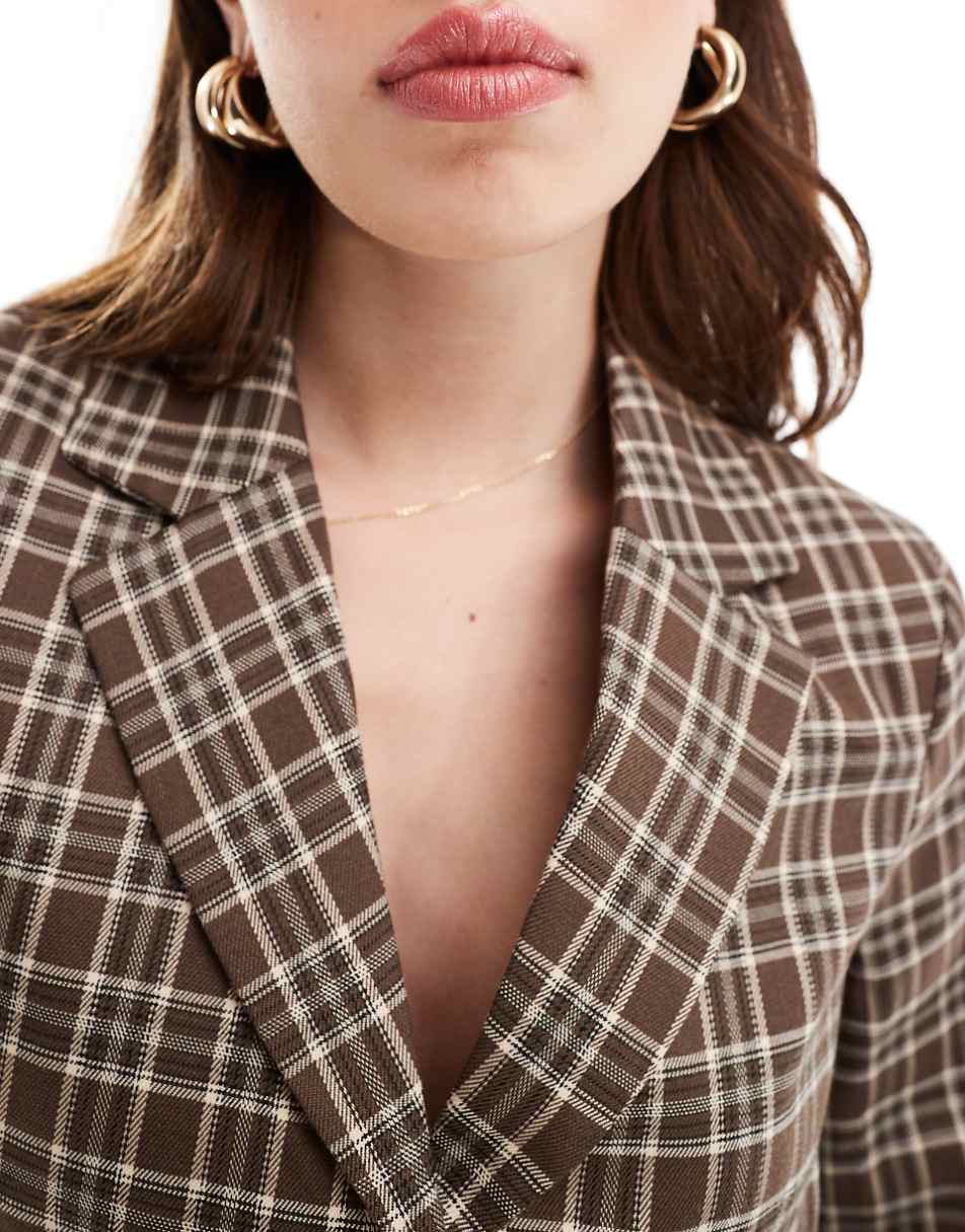 Miss Selfridge tailored cropped blazer in brown check - part of a set