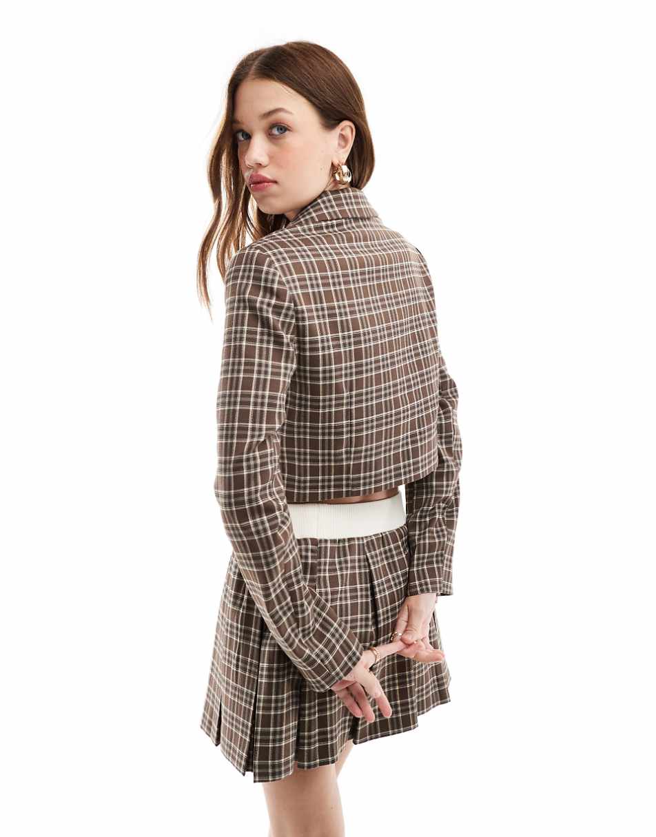 Miss Selfridge tailored cropped blazer in brown check - part of a set