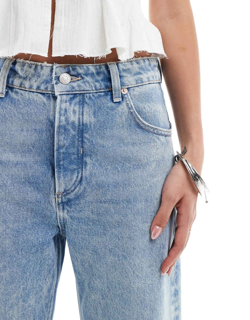 Free People low-rise cropped baggy jeans in light blue