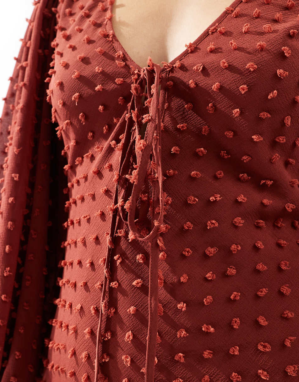 ASOS DESIGN textured balloon sleeve midi dress in rust