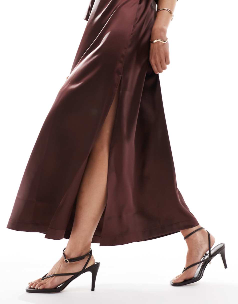 ASOS DESIGN satin midi T-shirt dress in chocolate