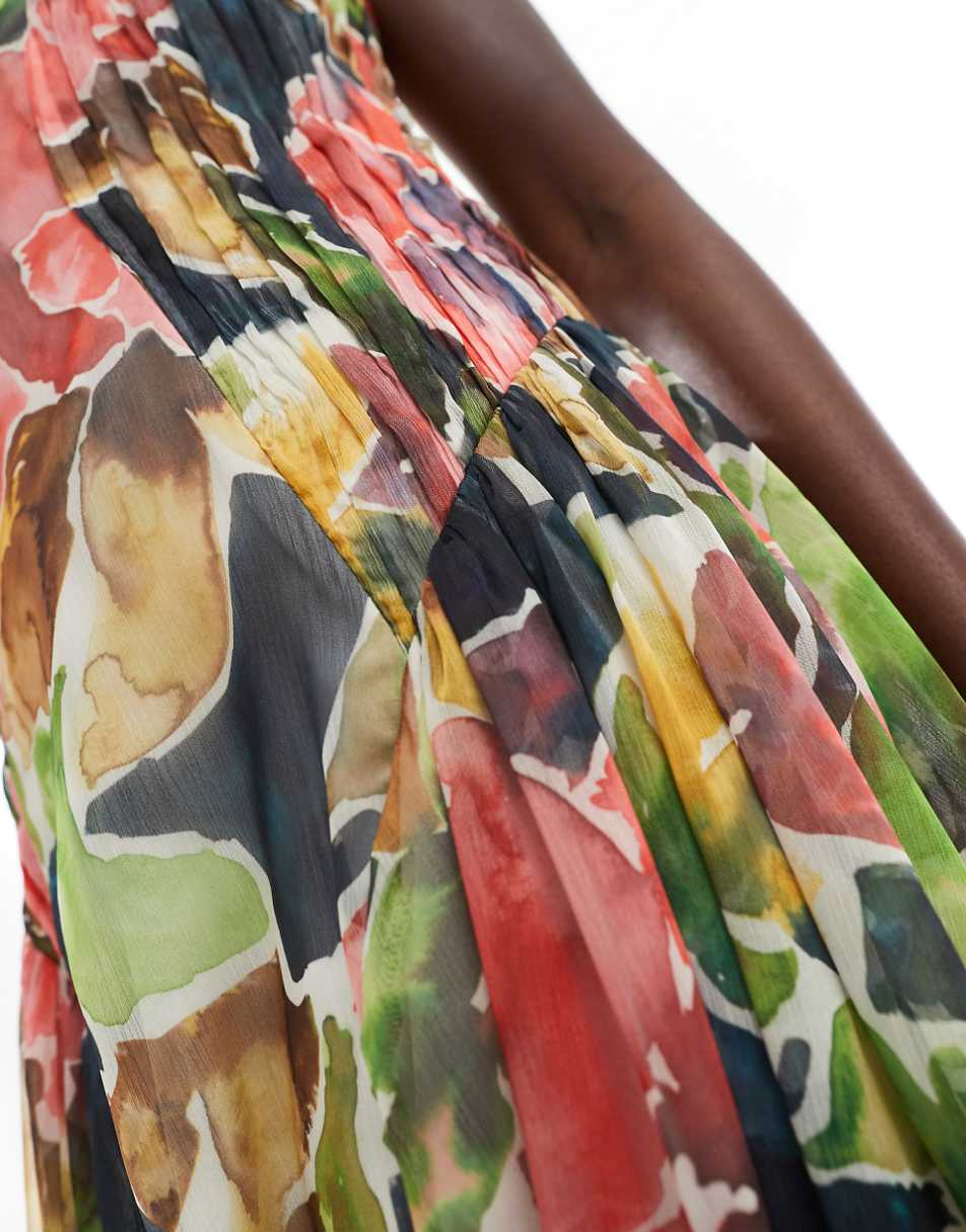 ASOS DESIGN one shoulder ruched side panel midi dress in floral print