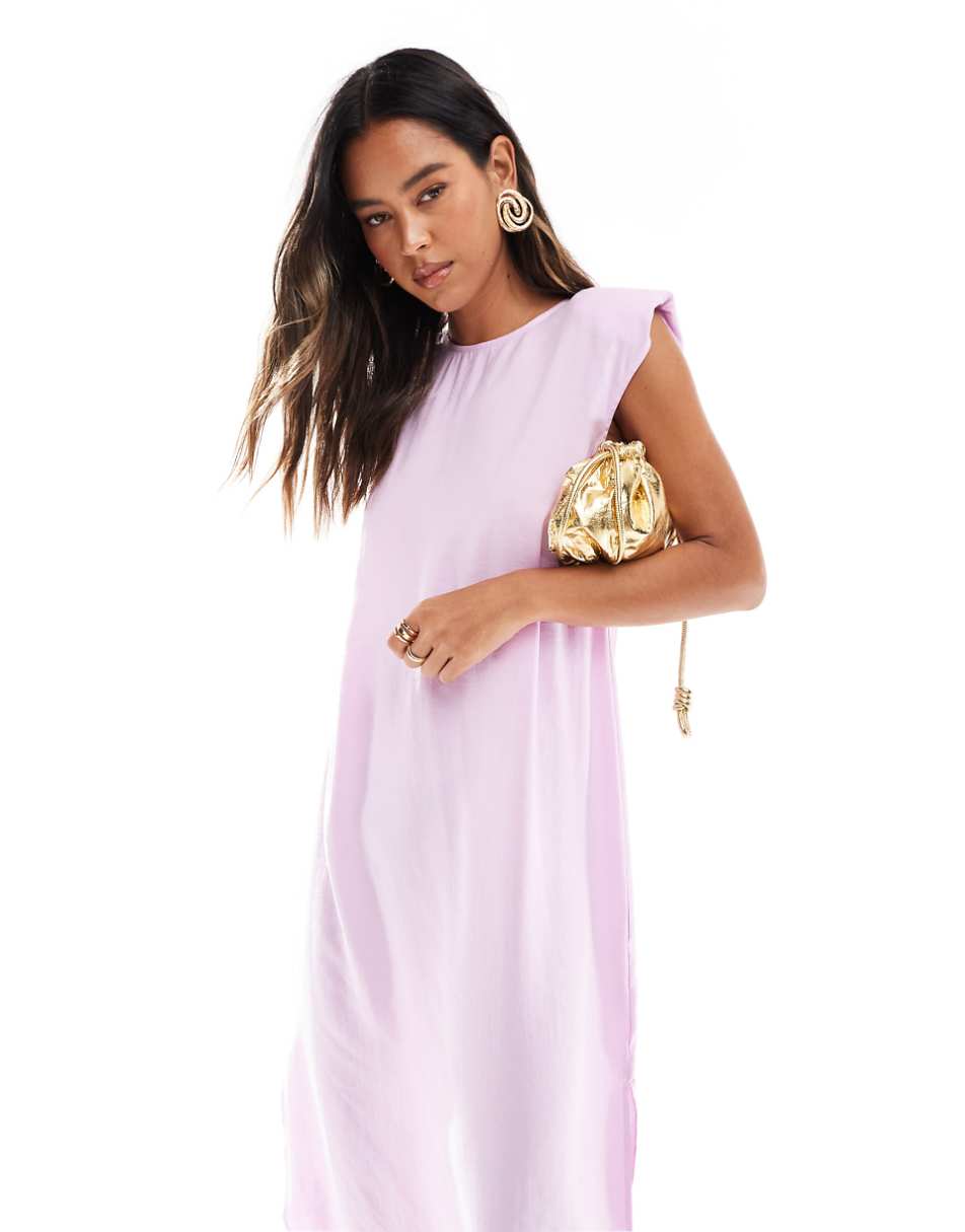 ASOS DESIGN sleeveless shoulder Pad T-shirt midi Dress in light pink