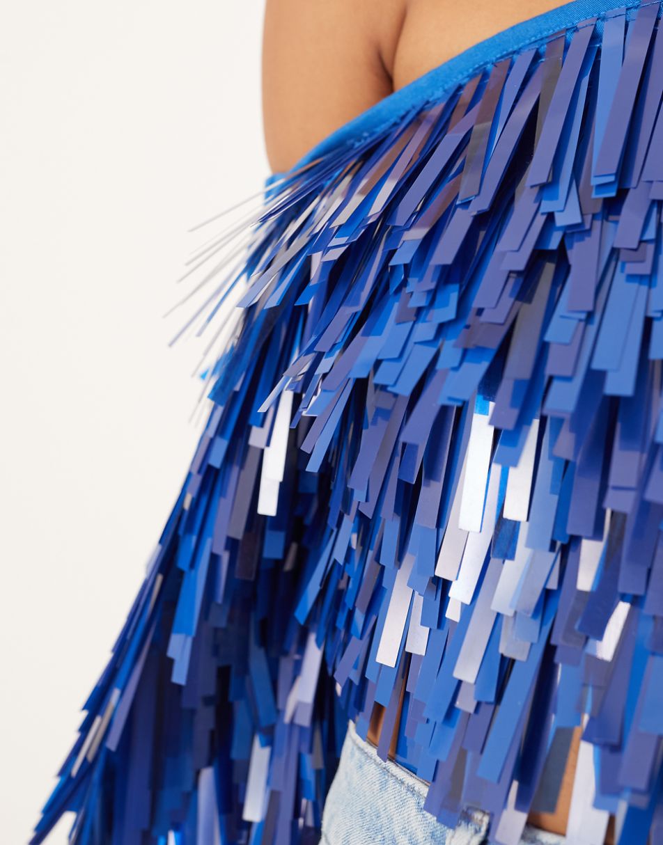 ASOS EDITION embellished shard sequin top with oversized sleeves in blue
