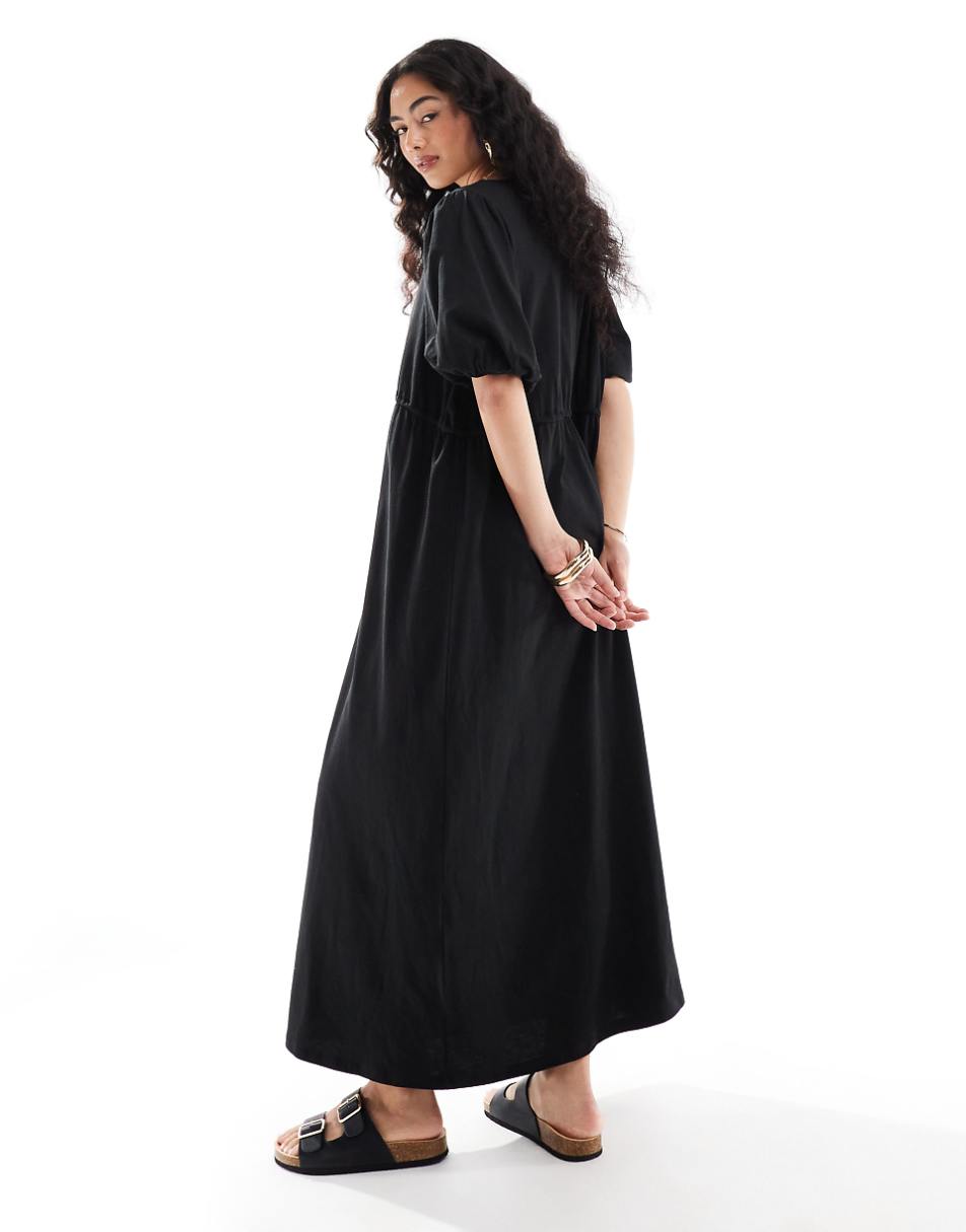 ASOS DESIGN puff sleeve mini dress with tie up bodice in black