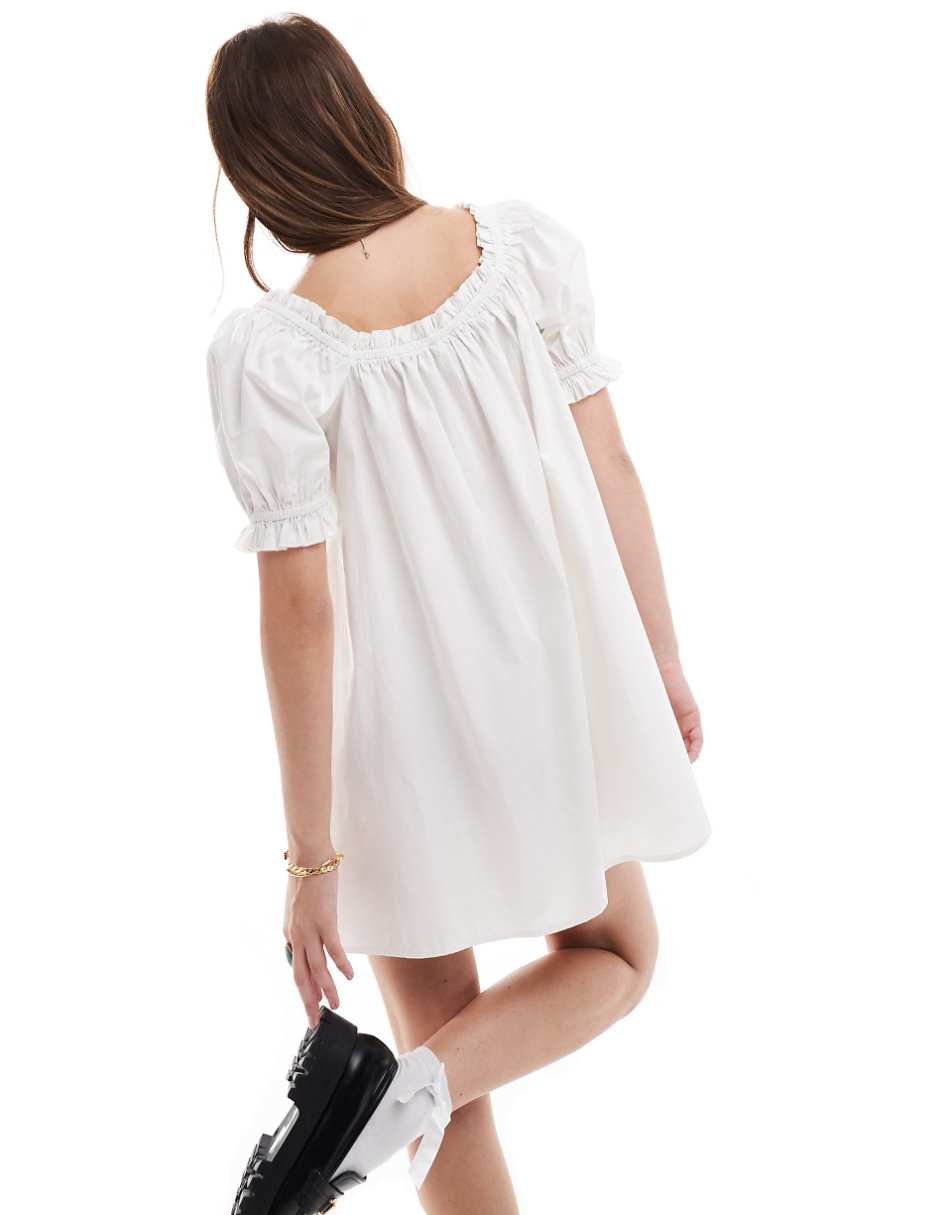 Miss Selfridge poplin contrast bow detail mini smock dress in white