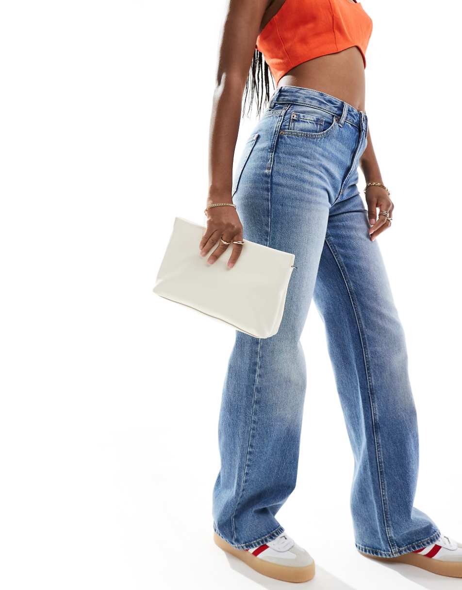 ASOS DESIGN zip top clutch bag in off white