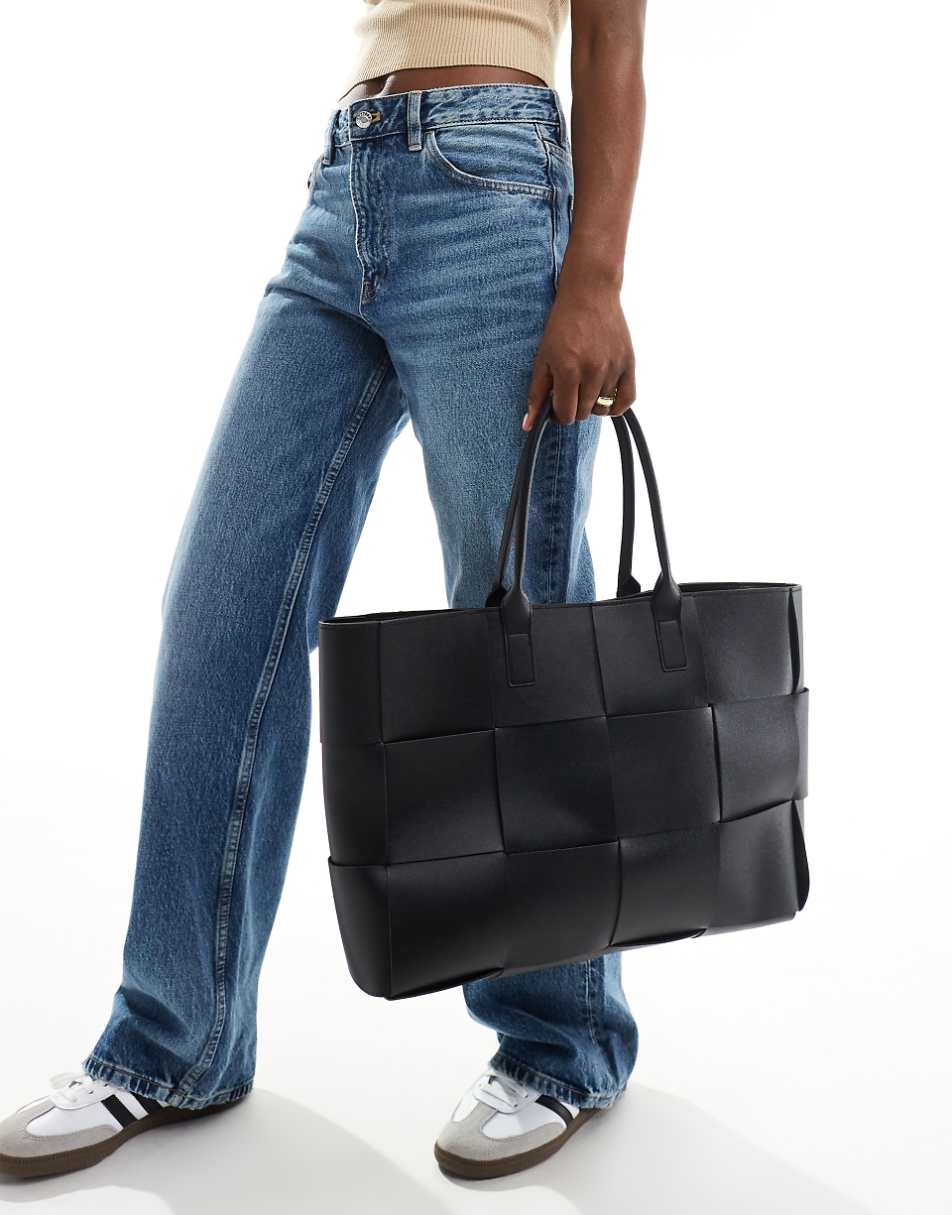 Glamorous large woven tote bag in black