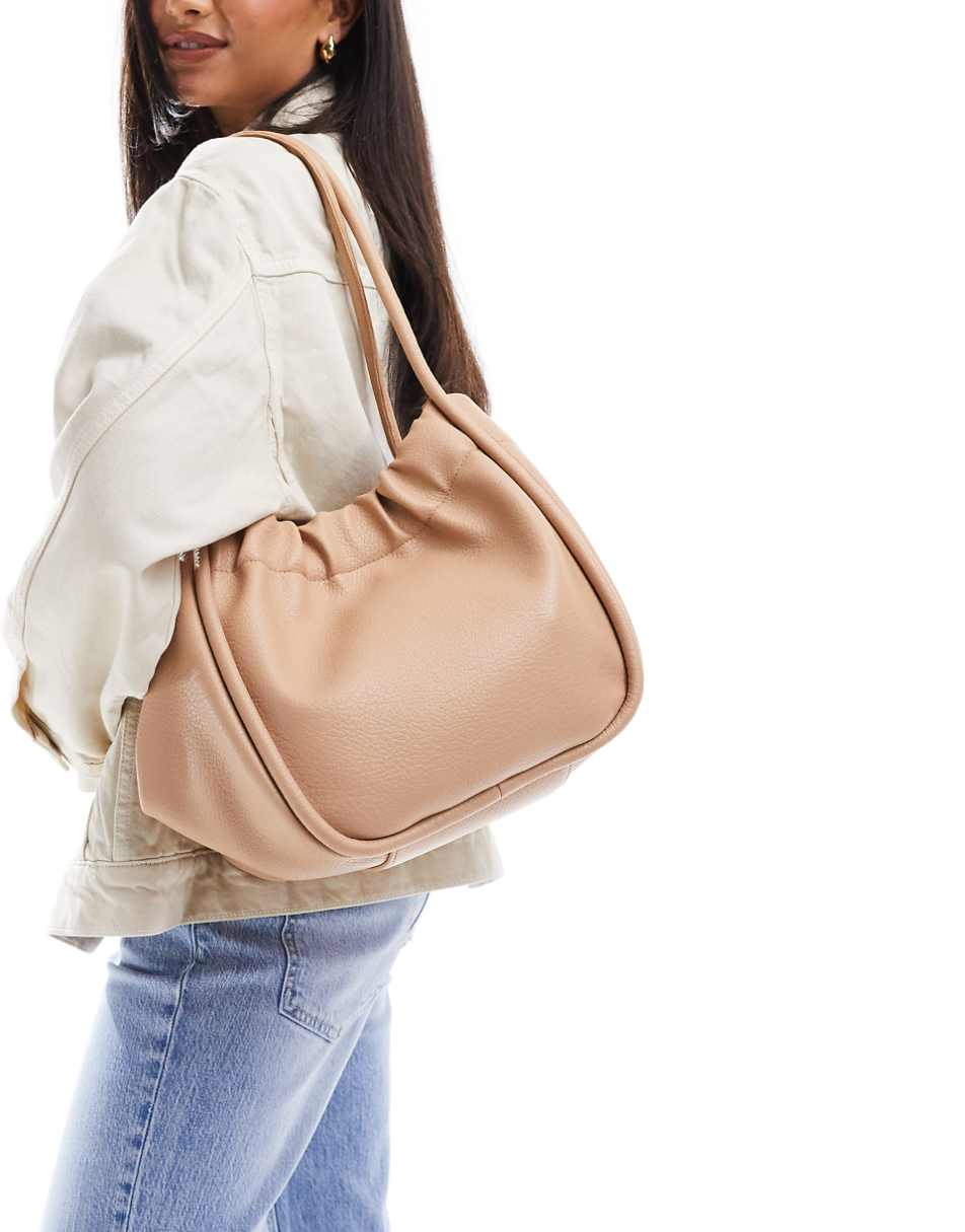 Glamorous ruched tote bag in beige