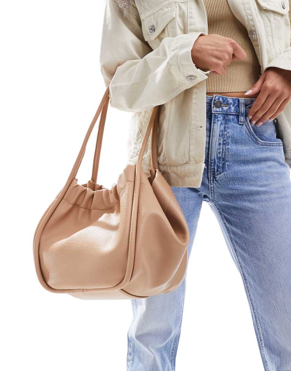 Glamorous ruched tote bag in beige