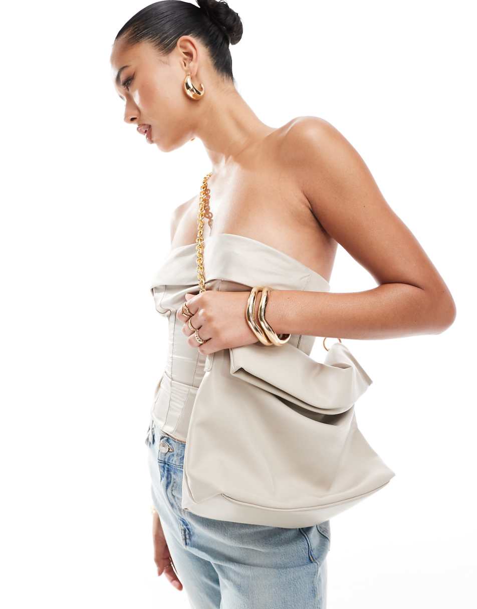 Glamorous slouch oversized clutch bag with detachable crossbody strap in chalk gray