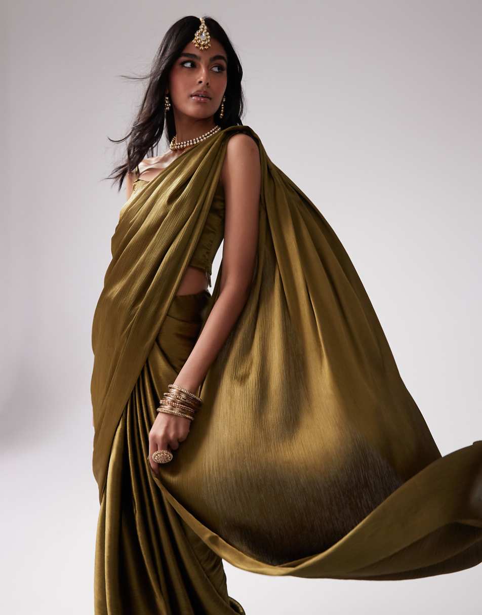 Kanya London Bridesmaid Saree set in olive