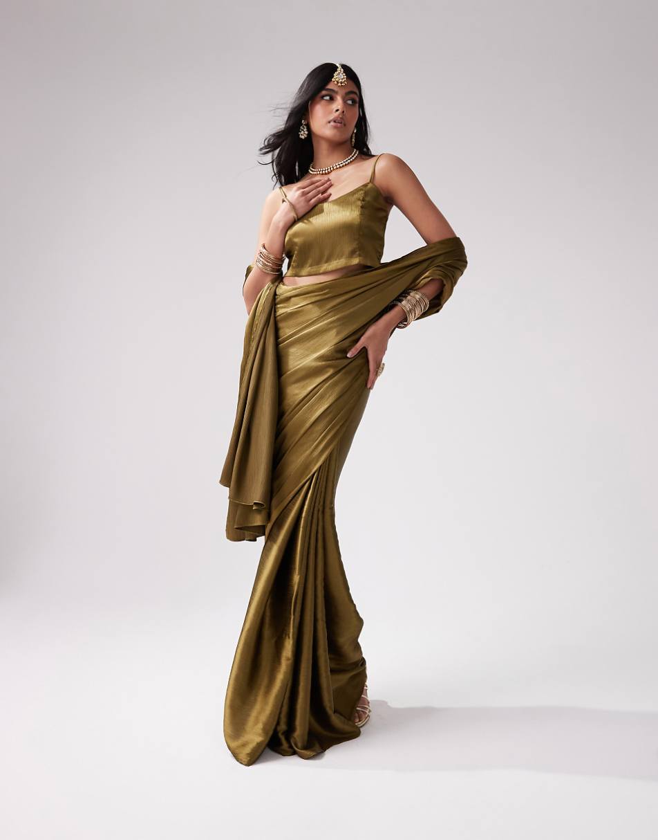 Kanya London Bridesmaid Saree set in olive