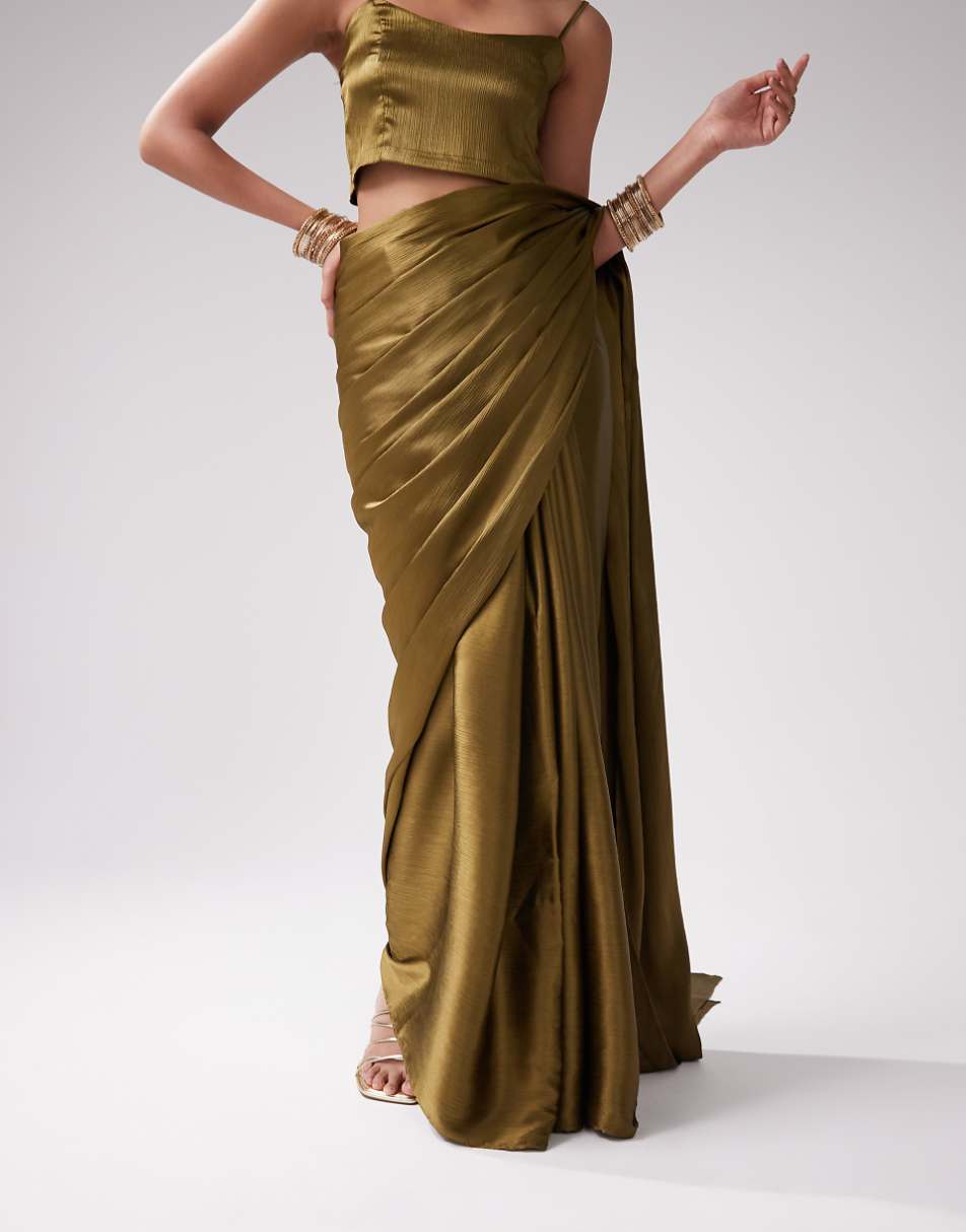 Kanya London Bridesmaid Saree set in olive