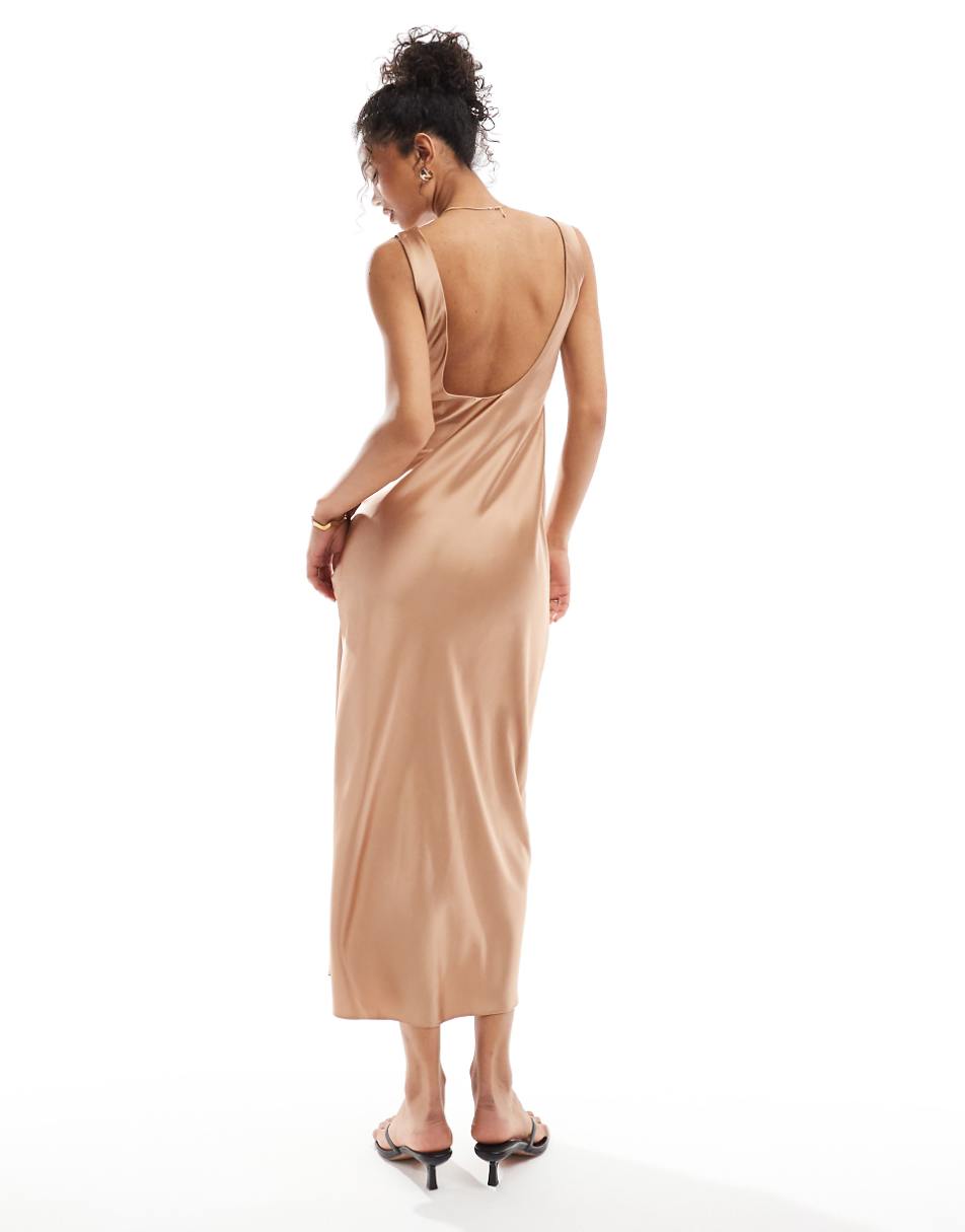 Miss Selfridge lace front satin maxi slip dress in bronze