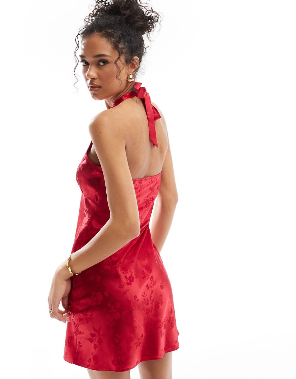 Miss Selfridge satin mini slip dress in cherry red