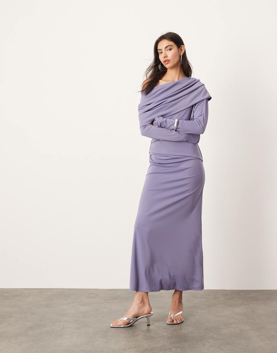 ASOS EDITION jersey long sleeve slouchy maxi dress with layering detail in blue