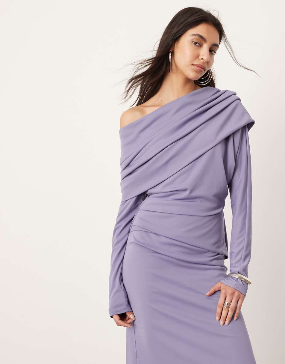 ASOS EDITION jersey long sleeve slouchy maxi dress with layering detail in blue