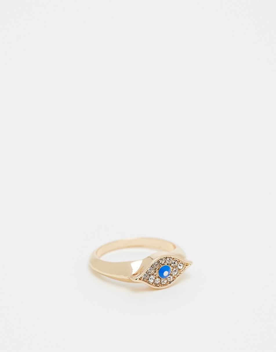 ASOS DESIGN ring with crystal eye detail in gold tone