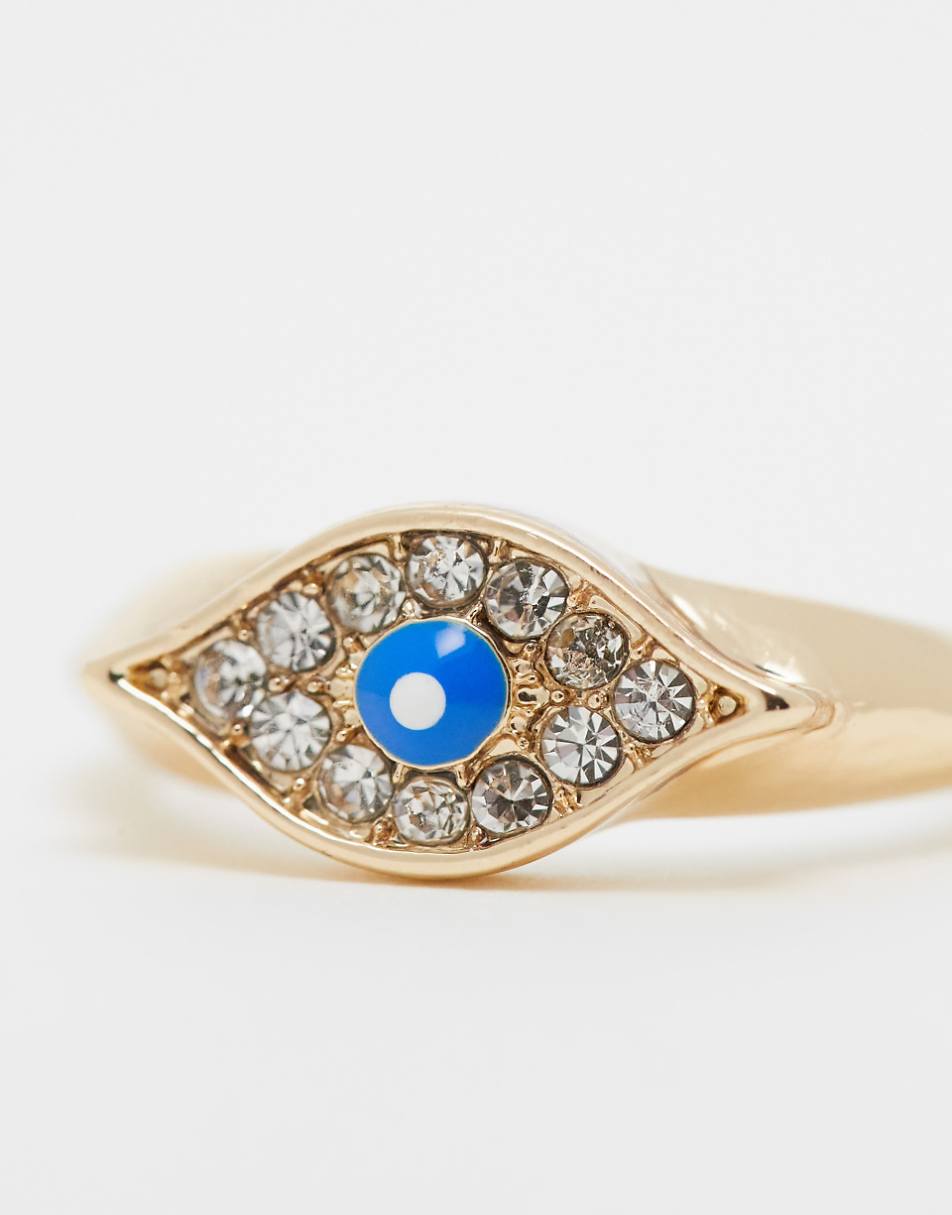ASOS DESIGN ring with crystal eye detail in gold tone