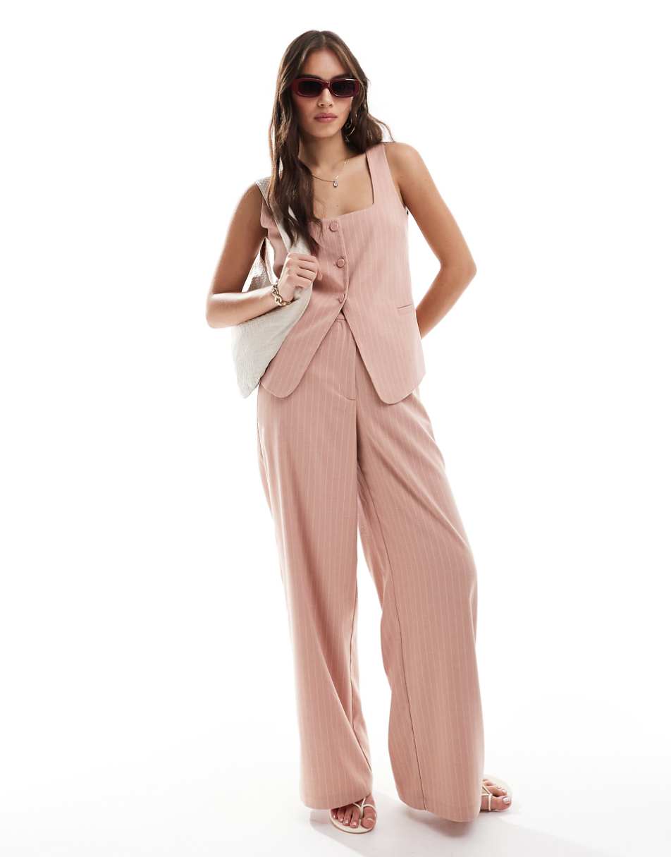 ASOS DESIGN square neck vest in pink brushed stripe - part of a set