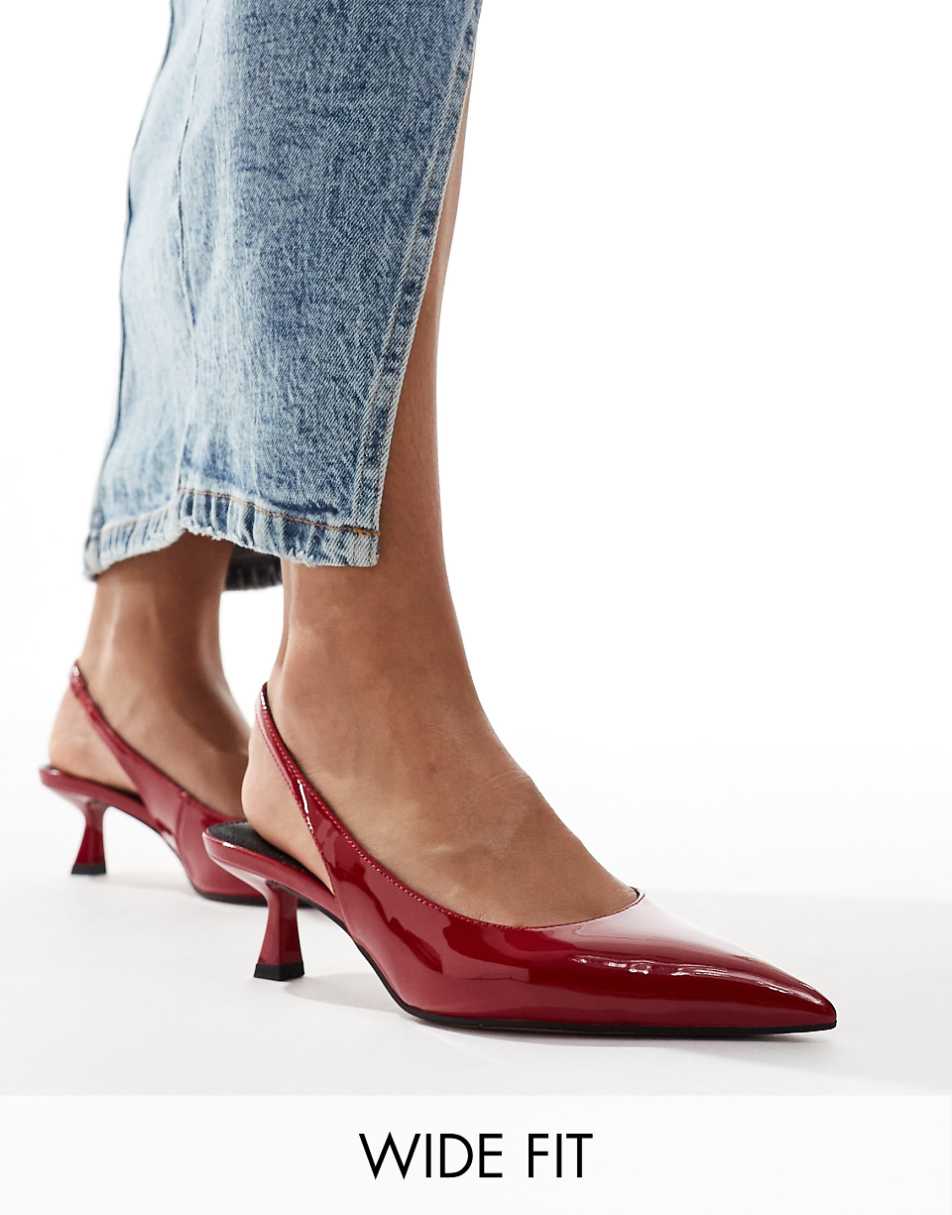 ASOS DESIGN Wide Fit Stroll slingback mid heel shoes in red