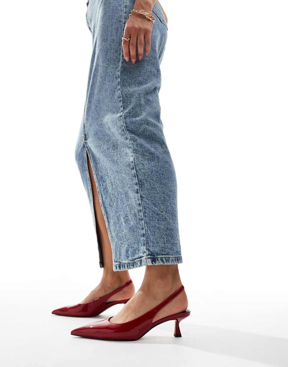 ASOS DESIGN Wide Fit Stroll slingback mid heel shoes in red
