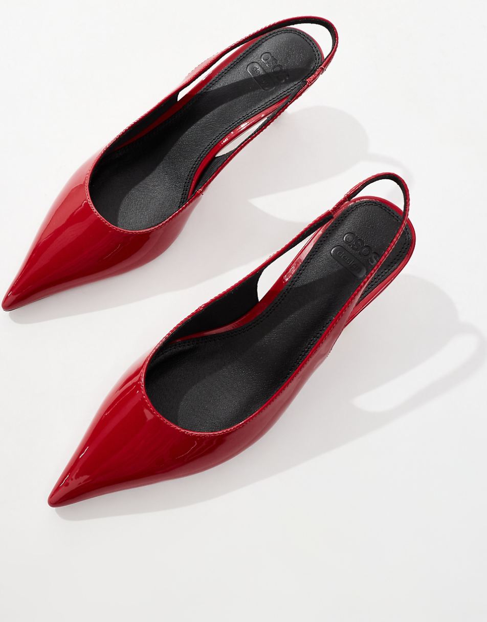 ASOS DESIGN Stroll slingback mid heel shoes in red
