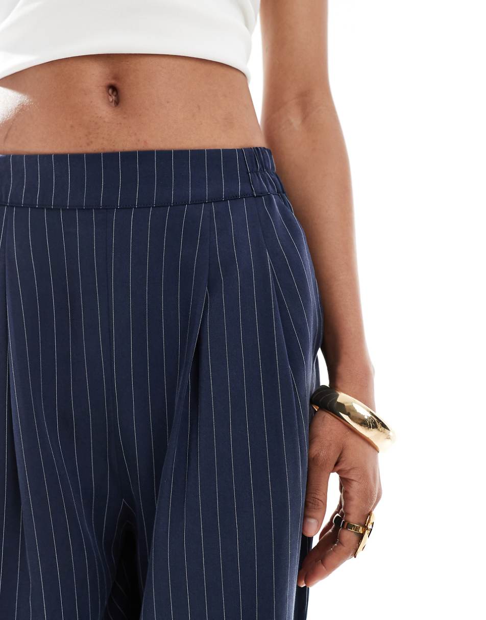 ASOS DESIGN Tall wide leg pull on pants in navy stripe