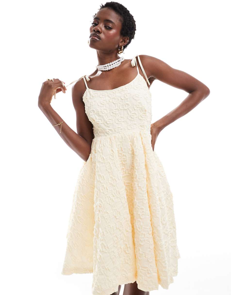Labelrail x Sumbo Owoyele textured tie shoulder cami mini dress in ecru