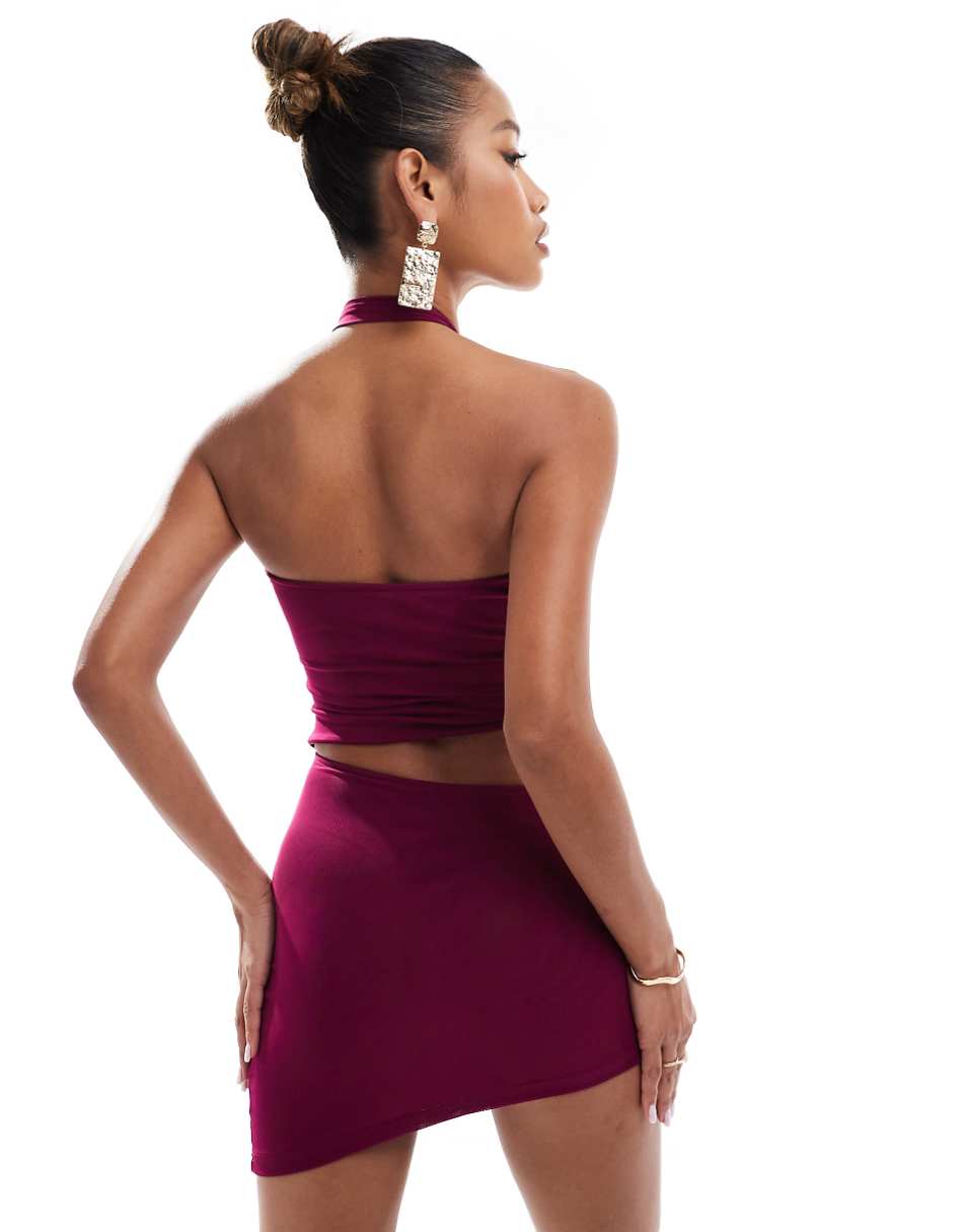 Murci Exclusive mesh cut-out halterneck mini dress in purple