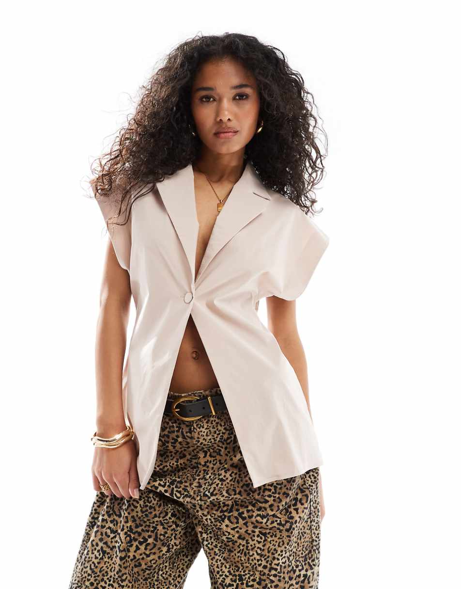 ASOS DESIGN structured long line vest in blush