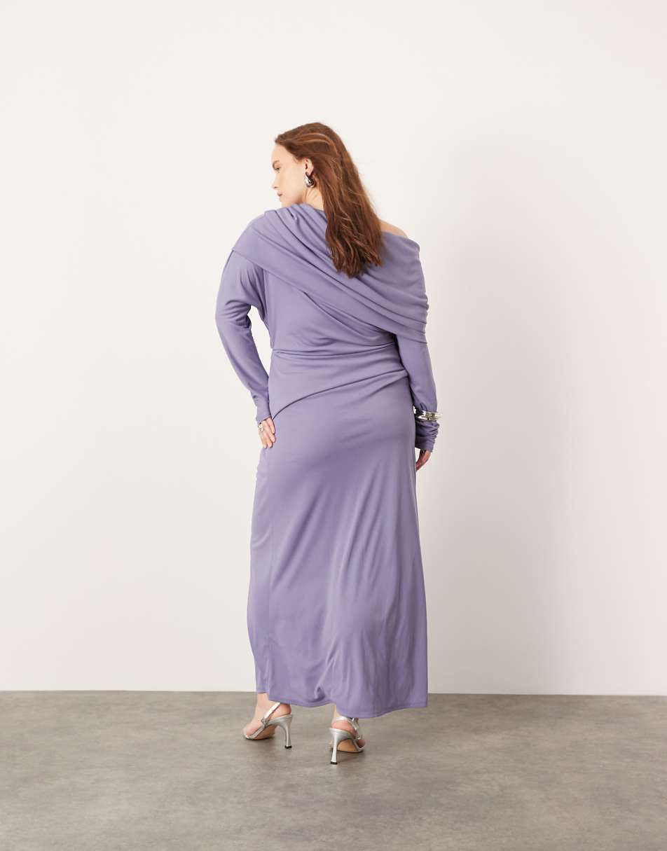 ASOS EDITION Curve jersey long sleeve slouchy maxi dress with layering detail in blue