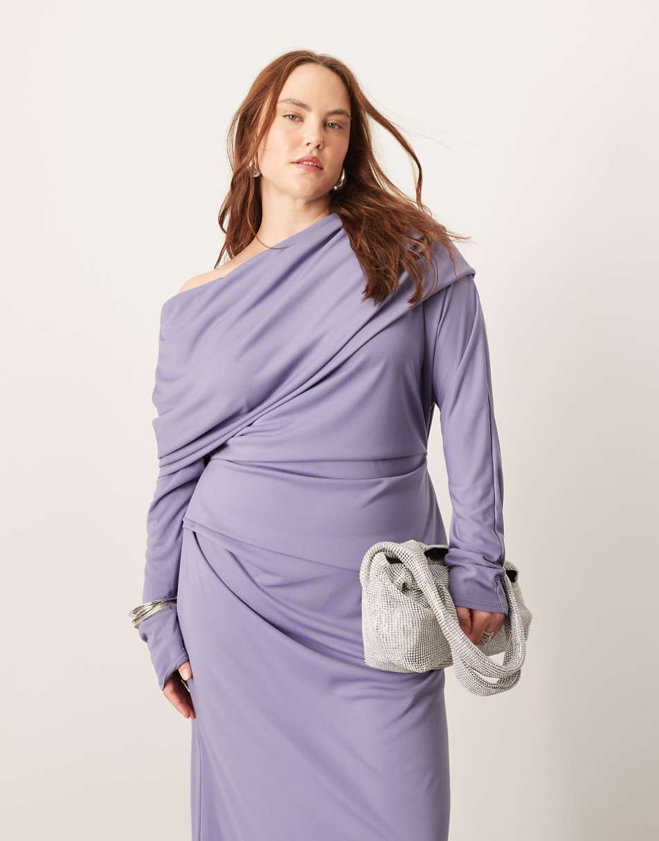 ASOS EDITION Curve jersey long sleeve slouchy maxi dress with layering detail in blue
