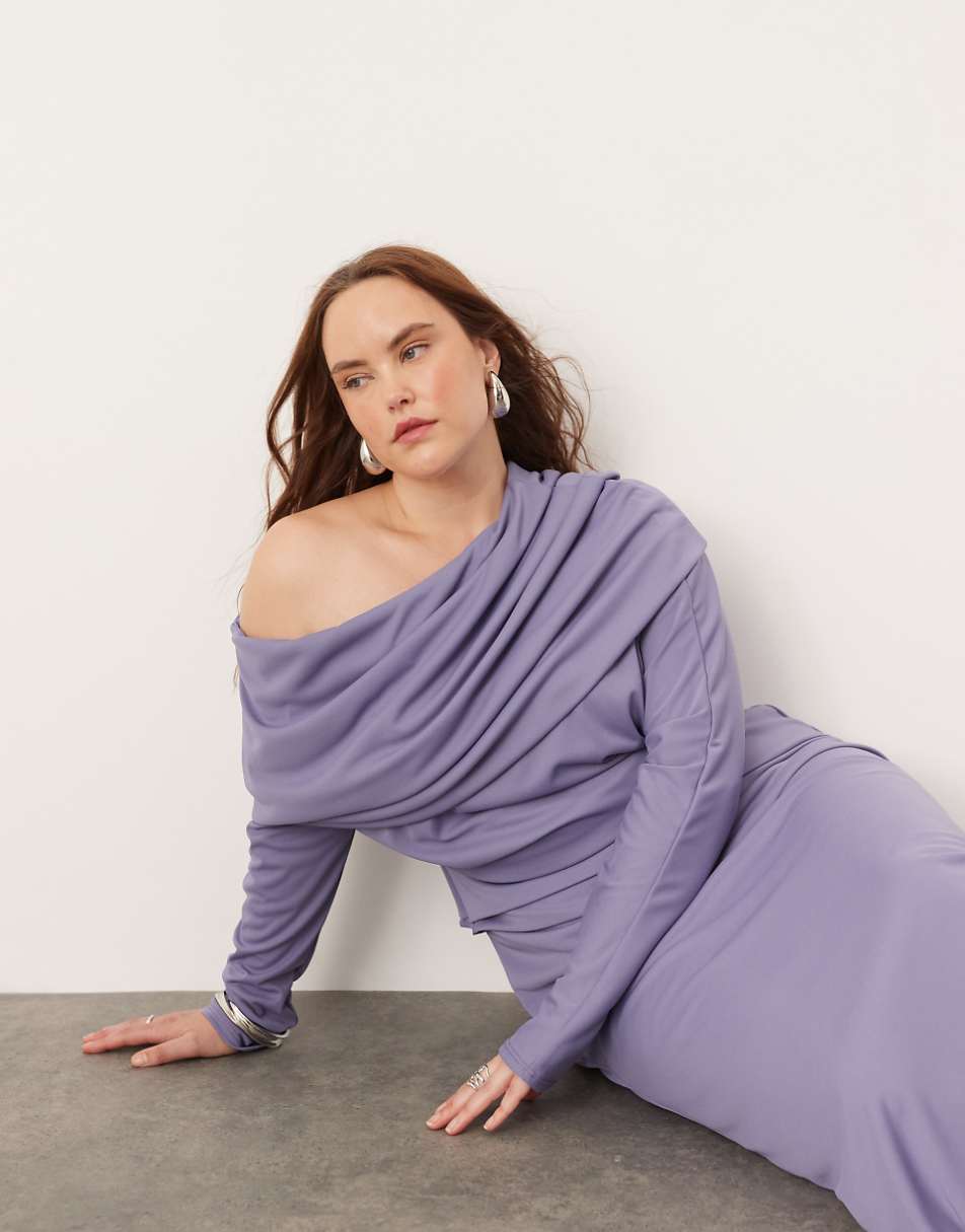 ASOS EDITION Curve jersey long sleeve slouchy maxi dress with layering detail in blue