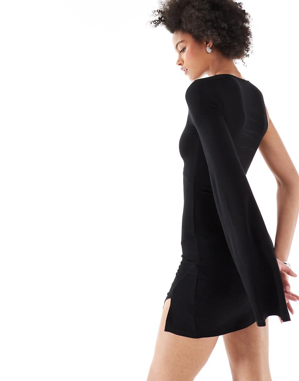 ASOS DESIGN Tall one sleeve tie side mini dress in black