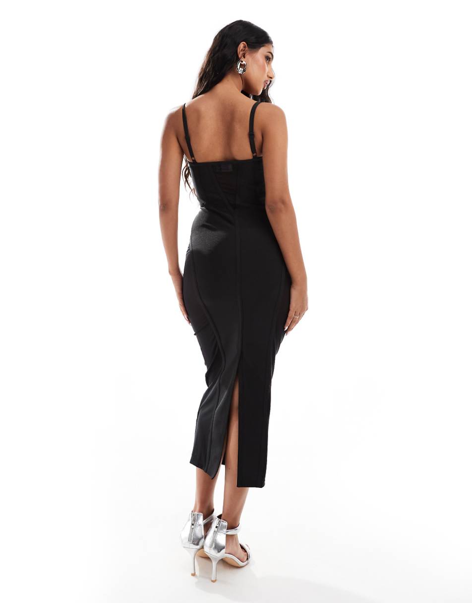 ASOS DESIGN sheer paneled bandage midi dress in black