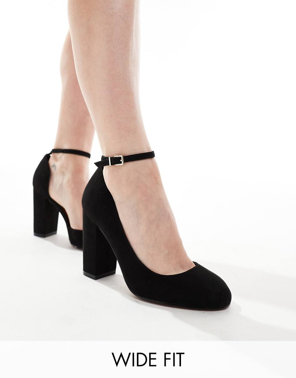 ASOS DESIGN Wide Fit Pebble high block heeled shoes in black