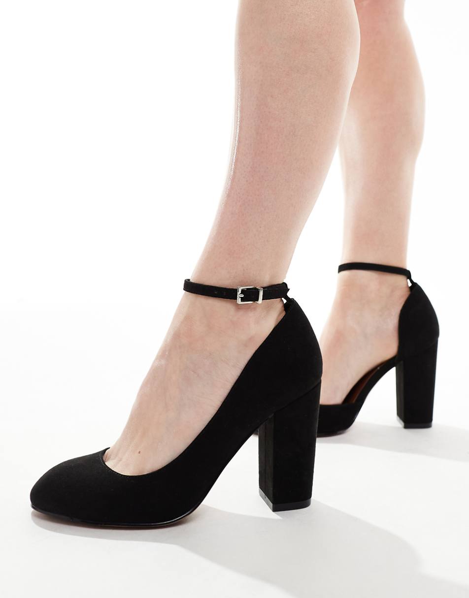 ASOS DESIGN Wide Fit Pebble high block heeled shoes in black