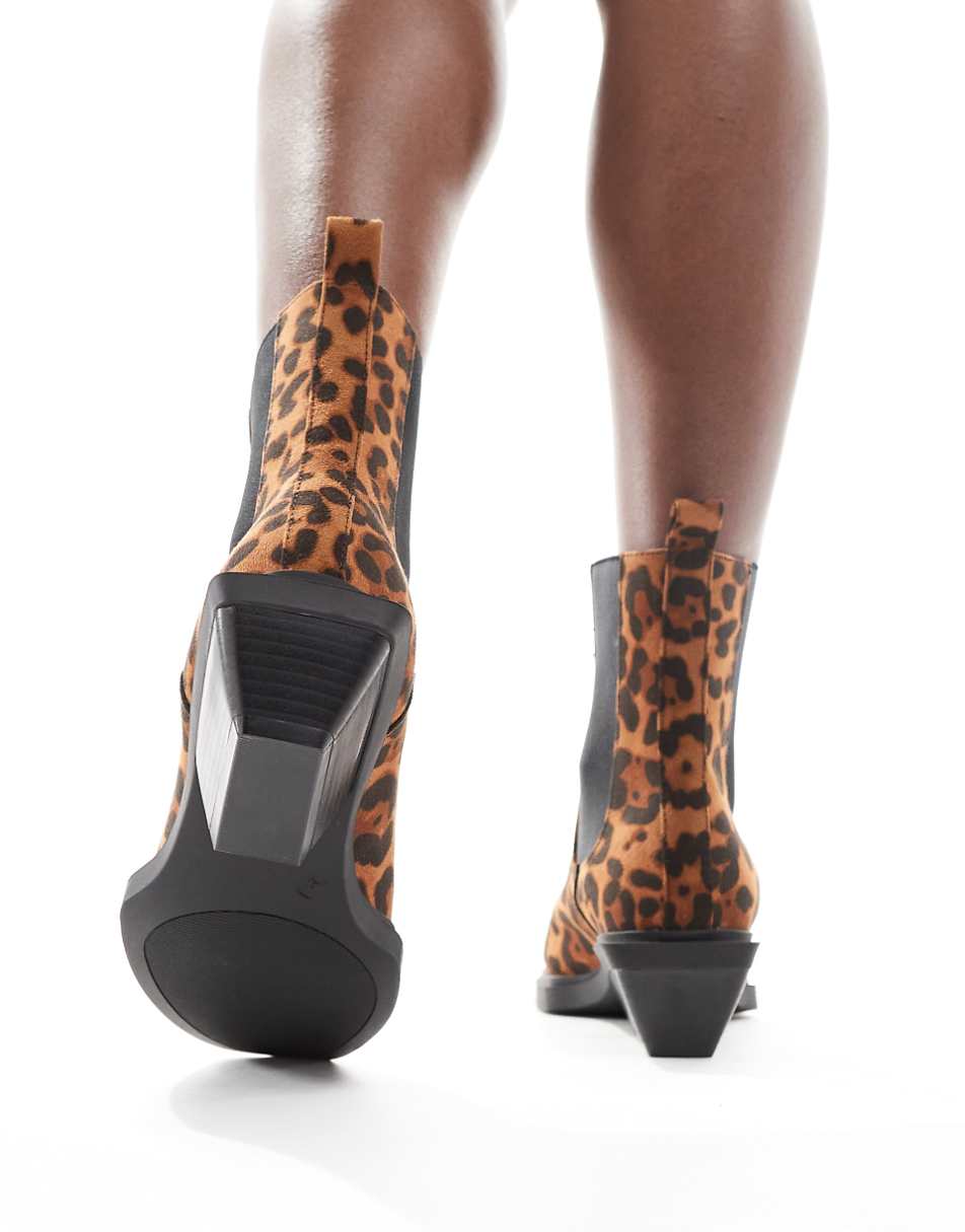 ASOS DESIGN Aruba flat western boots with toe cap detail in leopard